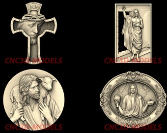 4 Pcs 3D STL Model for CNC files Router Engraver Carving Machine Relief Artcam Aspire Vcarve carveco Cut3d JESUS Christ head Religion N232