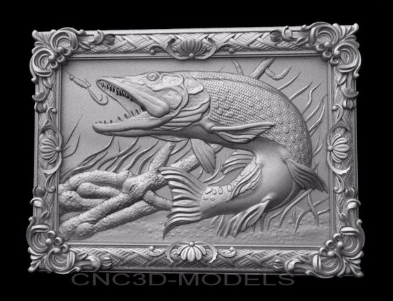 4 3D STL Model Fishing Fish Panel CNC Router Carving Machine Artcam aspire Cut3D 