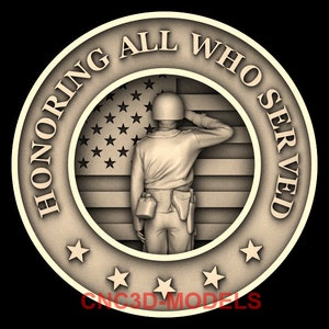 Modelo STL 3D para enrutador CNC, grabador de madera, máquina de tallado, relieve Artcam Aspire Salute, soldado estadounidense del ejército estadounidense D660