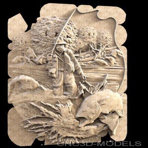 FISHING 3D STL-modell för CNC-fräs Träskärare Sniderimaskin Relief Artcam Aspire CNC-filer FISHING 1468 bild 2