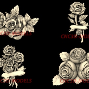 4 Pcs 3D STL Model CNC files Router Engraver Carving Machine Relief Artcam Aspire Decor Vcarve carveco collection Rose Flower Beautiful N194