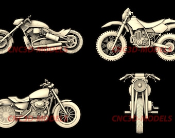 Motorcycle 3D STL Model for CNC Router (4 Pcs) N162