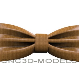 May include: A wooden bow tie with a brown wood grain pattern. The bow tie is tied in a classic bow shape.
