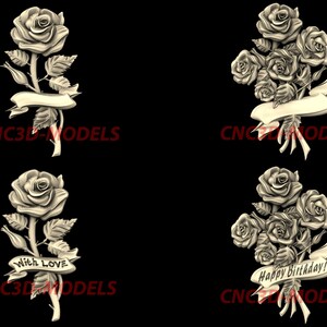 4 Pcs 3D STL Model CNC files Router Engraver Carving Machine Relief Artcam Aspire Decor Vcarve carveco collection Rose Flower Beautiful N197