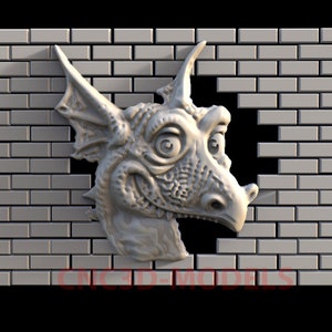 Sweet Cute Dragon Decor brick wall 3D STL Model for CNC Router Engraver Carving Machine Relief Artcam Aspire cnc file Panel Vcarve ZG498
