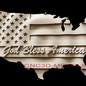 3D STL Model for CNC Router Engraver Carving Machine Relief Artcam Aspire cnc files USA American Waves  Flag D244