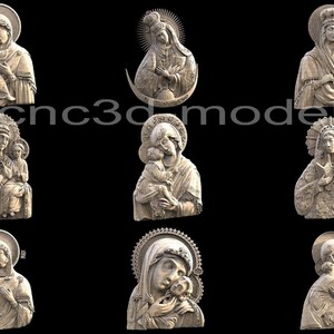 Puede incluir: Un conjunto de nueve tallas de madera que representan a la Virgen Mar&iacute;a y al ni&ntilde;o Jes&uacute;s. Las tallas son de estilo tradicional y presentan detalles intrincados.