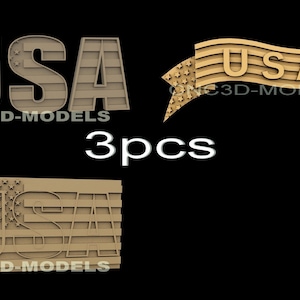 3 Pcs 3D STL Model for CNC Router Engraver Carving Machine Relief Artcam Aspire cnc files USA American Wood Flag Ribbon Collection D795