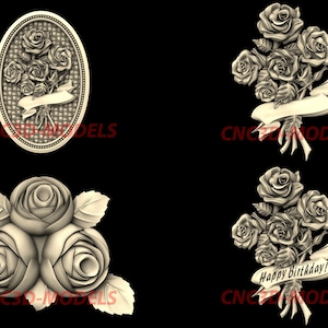 4 Pcs 3D STL Model CNC files Router Engraver Carving Machine Relief Artcam Aspire Decor Vcarve carveco collection Rose Flower Beautiful N195