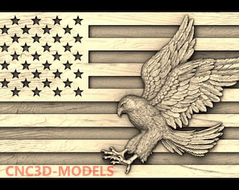 American Flag Eagle 3D STL Model for CNC Router Old Wood Texture, Carving M49