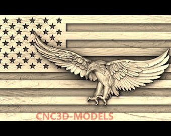 American Flag Eagle 3D STL Model for CNC Router Old Wood Texture, Carving M74