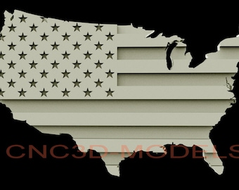 3D STL Model for CNC Router Engraver Carving Machine Relief Artcam Aspire cnc files USA American Flag D205