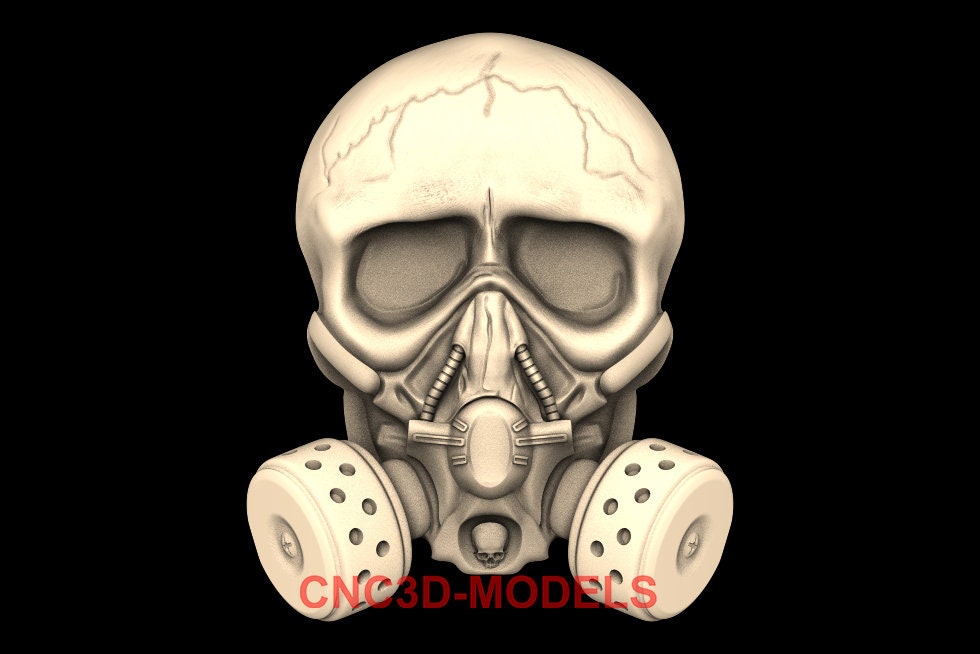 Skull With Gas Mask 3D STL Model for CNC Router Wood Carving ZG501