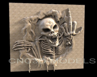 Skull Skeleton Finger 3D STL Model for CNC Router, Wood Carving, Vcarve H304