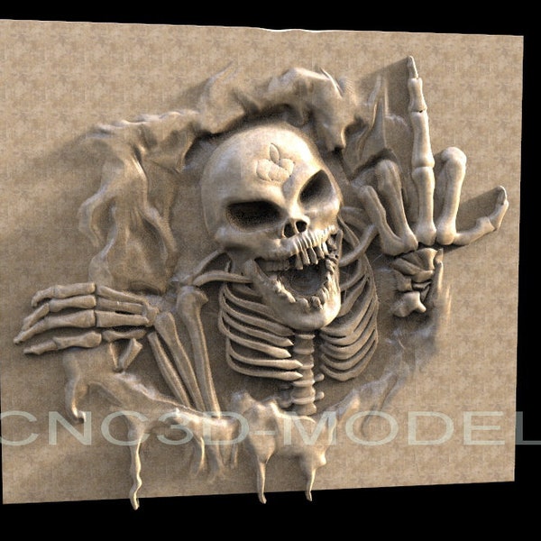 Skull Skeleton Finger 3D STL Model for CNC Router, Wood Carving, Vcarve H304