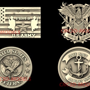 Modelo 3D STL, enrutador CNC, grabador de madera, máquina de tallado en relieve, Artcam, Aspire, Vcarve, bandera de EE. UU., ejército de los Estados Unidos, águila americana, veterano de la marina, K50