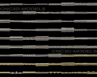 May include: A collection of 10 different CNC 3D models of decorative trim, featuring various patterns and designs. The models are shown in a row, with the text "CNC3D-MODELS" appearing twice.
