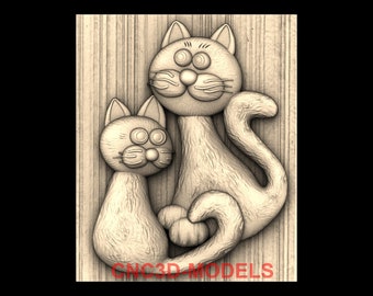 Modelo 3D STL de una familia de gatos para máquina de tallado de madera CNC M676