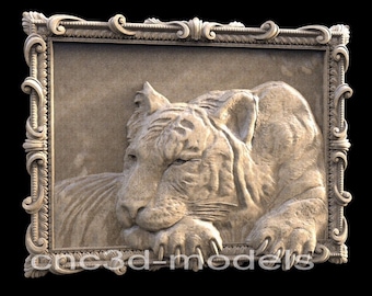 3D STL Model for CNC Router wood Engraver Carving Machine Relief Artcam Aspire cnc files TIGER animal   080