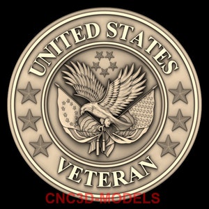 Modelo STL 3D para enrutador CNC, grabador, tallador, relieve Artcam, Aspire, Vcarve, bandera de EE. UU., ejército de los Estados Unidos, veterano del Águila Americana M746