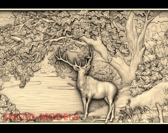Deer Relief Decor 3D STL Model, CNC Router wood Carving File M389