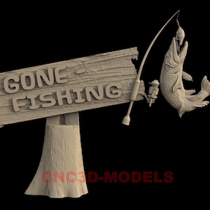 3D STL Model CNC Router Engraver Carving Machine Relief Artcam Aspire Decor Panel CNC File Animal Vcarve Fish Fishing Tree Rod Board IS248