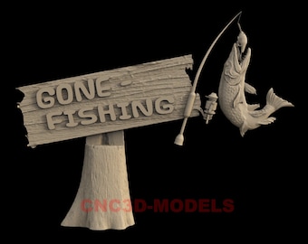 Gone Fishing-bord 3D STL-model, CNC-router houtsnijbestand IS248