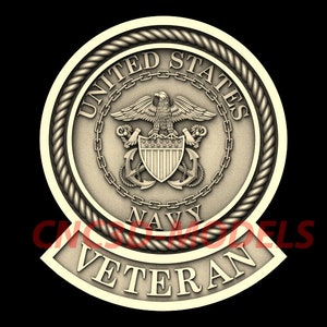 K&ouml;nnte beinhalten: Ein goldfarbenes Metallemblem mit einer Seilbord&uuml;re, auf dem die Worte "United States Navy" und ein Wei&szlig;kopfseeadler mit Anker und Schild zu sehen sind. Das Emblem ist von einem Banner mit dem Wort "Veteran" umgeben.