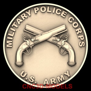 Modelo STL 3D para máquina de tallado y grabado CNC, relieve Artcam Aspire, archivos CNC, cuerpo de policía militar de EE. UU., Ejército de EE. UU., Vcarve ZZ9