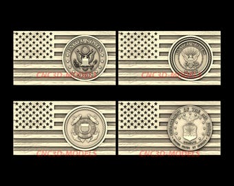 US Militär Flaggen 3D STL Modell, CNC Engraver Files (4 Stück)