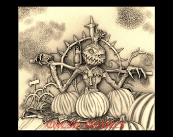 Halloween Scarecrow Pumpkin Panel 3D STL Model for CNC Router M192