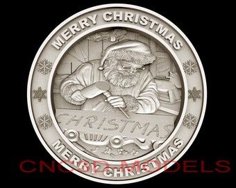 Santa Claus Merry Christmas 3D STL Model for CNC Router Wood Carving D698