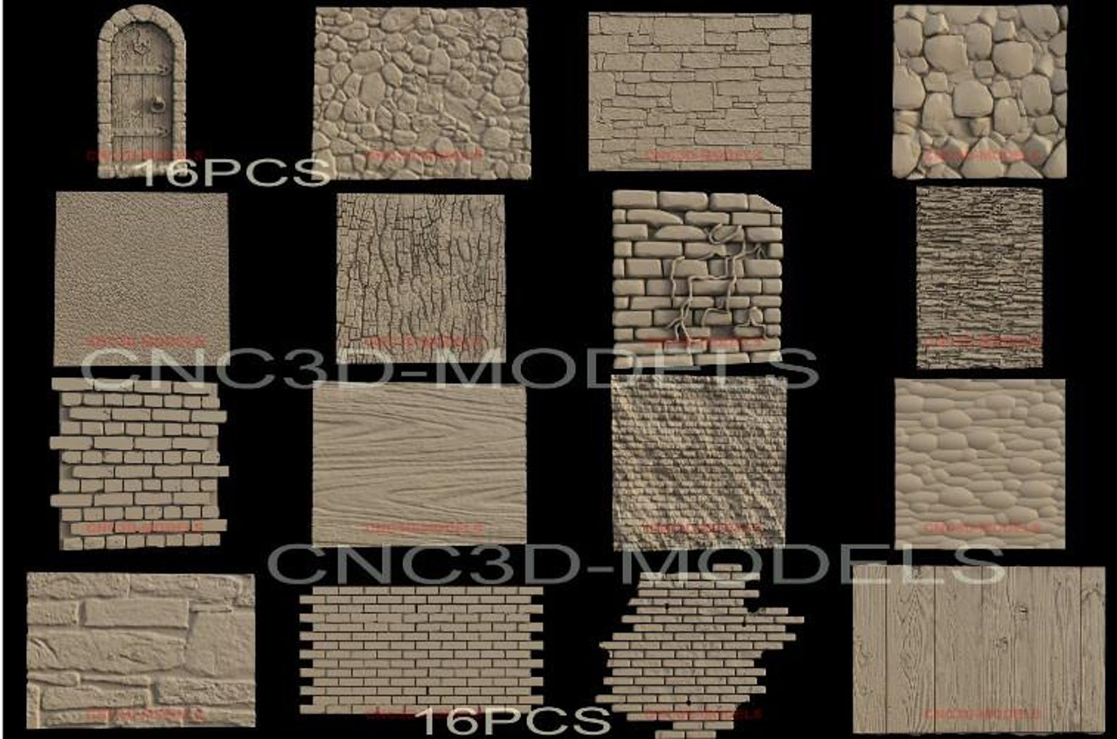 Wood Panel Collection 16 Pcs Relief 3D STL Carving Models for CNC ...