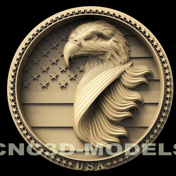 Eagle Flag 3D STL Model, CNC Router, Wood Carving Machine, Aspire Vcarve D20