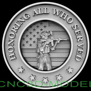 Modelo 3D STL para máquina de tallado y grabado CNC, enrutador, relieve Artcam, Aspire, Vcarve, soldado estadounidense del ejército de los Estados Unidos, D662