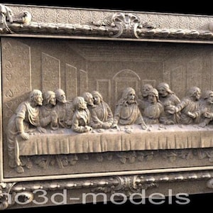 Puede incluir: Una talla tridimensional detallada de La &Uacute;ltima Cena, enmarcada en un marco de madera ornamentado. La talla representa a Jes&uacute;s y sus disc&iacute;pulos reunidos alrededor de una mesa, con intrincados detalles en sus ropas y expresiones faciales.