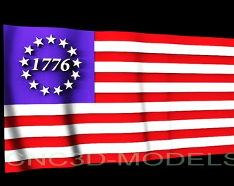 USA 1776 Amerikanische Wale Flagge 3D STL Modell für CNC Fräser Holz Vcarve D531