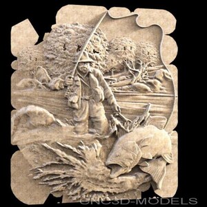 FISHING 3D STL-modell för CNC-fräs Träskärare Sniderimaskin Relief Artcam Aspire CNC-filer FISHING 1468 bild 3
