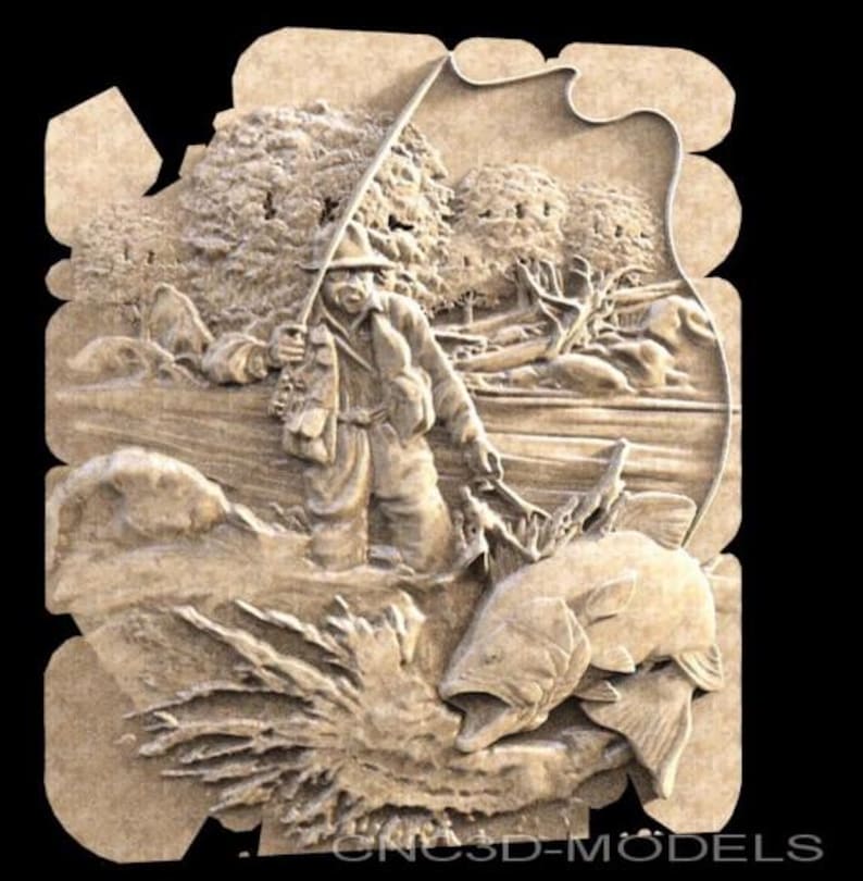 FISHING 3D STL-modell för CNC-fräs Träskärare Sniderimaskin Relief Artcam Aspire CNC-filer FISHING 1468 bild 3