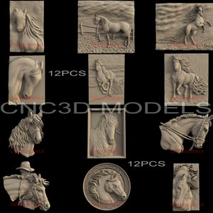 12 Pcs 3D STL Big Package Model for CNC Router Engraver Carving Machine Relief Artcam Aspire cnc files HORSES collection IS107