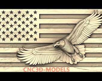 3D STL Model for CNC Router Engraver Carving Machine Artcam Aspire cnc files USA American Flag and Eagle bird animal texture of old wood M43