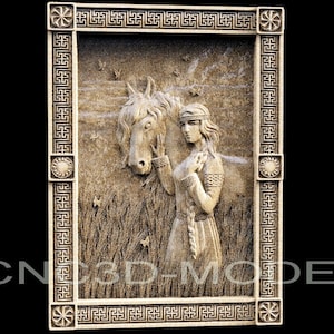 3D STL Modell für CNC-Fräser Engraver Carving-Maschine Relief Artcam Aspire cnc-Dateien MÄDCHEN und Pferd H212
