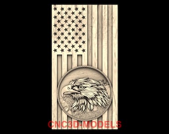 American USA Flag Eagle 3D STL Model for CNC Router Old Wood Texture M565