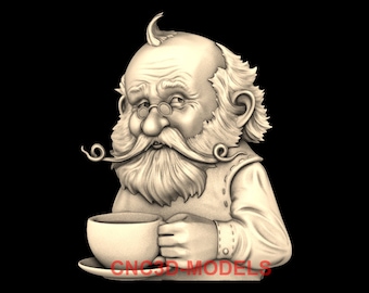 Old Man Coffee 3D STL Model, CNC Router Wood Carving Machine Vcarve M665