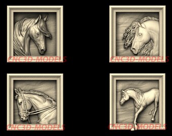 Pferd 4 Stück Relief 3D STL Modell für CNC Fräser Carving (Digitaler Download) N72