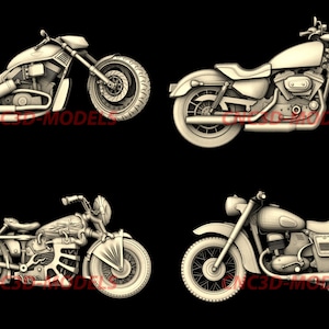 4 Pcs 3D STL Model for CNC Router Wood Engraver Carving Machine Relief Artcam Aspire Vcarve Carveco American Old Motorcycles Motorbike N161