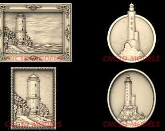 Lighthouse Sea Ocean Relief 4 pcs 3D STL Model for cnc Router Wood N205