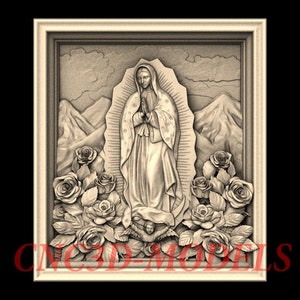 Modelo STL 3D para enrutador CNC, grabador, tallado, relieve, Artcam, Aspire, Nuestra Señora de Guadalupe, religión, Vcarve M1016