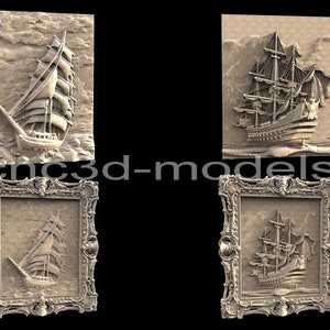 4 Stück 3D STL Modell für CNC-Fräser Engraver Carving Machine Relief Artcam Aspire cnc-Dateien SEGELBOOT Sammlung Segelschiff Boot 061
