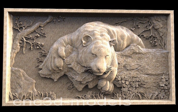 Tiger Relief 3D STL Model for CNC Router Wood Carving Artcam Vcarve 162